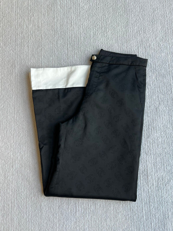 Pantaloni a gamba larga con motivo scozzese Double C in seta nera e bianca CC 25SS 277145