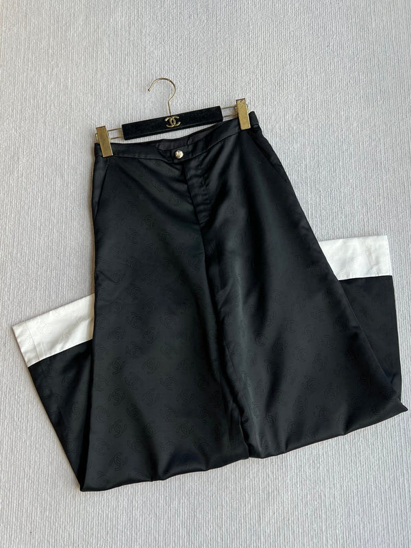 Pantaloni a gamba larga con motivo scozzese Double C in seta nera e bianca CC 25SS 277145