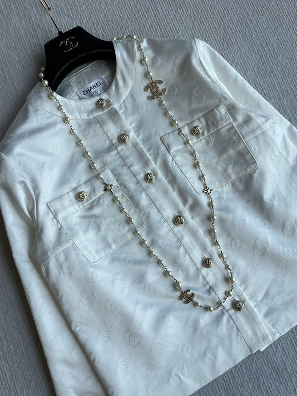 CC 25SS Round Neck Jacket in White Silk Jacquard  277155