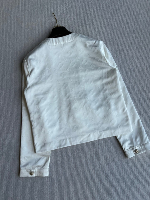 CC 25 Round Neck Jacket White Cotton Silk