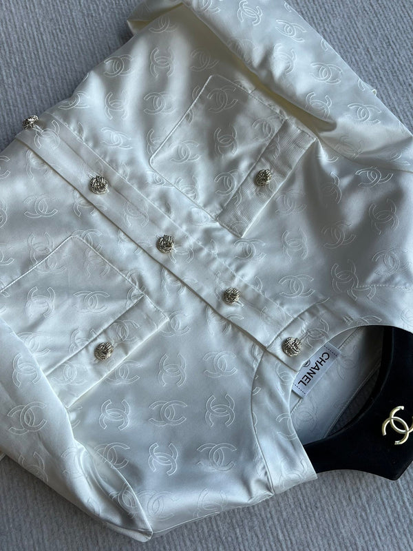 CC 25SS Round Neck Jacket in White Silk Jacquard  277155