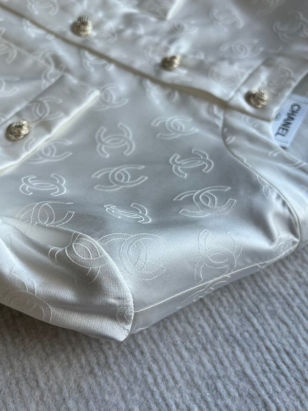 CC 25SS Round Neck Jacket in White Silk Jacquard  277155