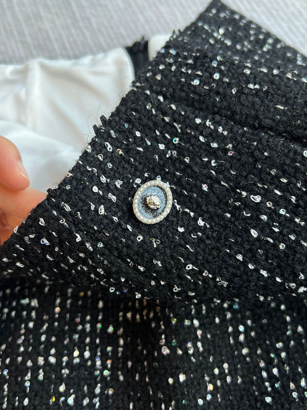 CC 25 Sequined Skirt In Black Tweed 277170