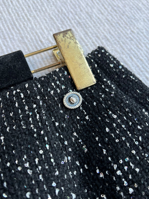 CC 25 Sequined Skirt In Black Tweed 277170