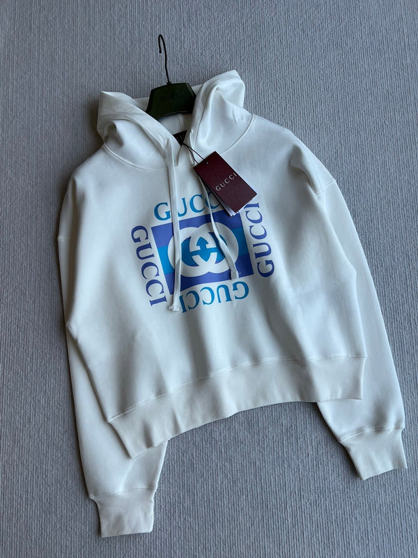 Gucci 2025 Hooded Sweater White Blue Cotton 286045