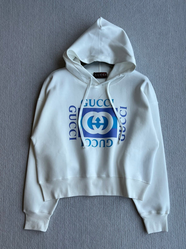 Gucci 2025 Hooded Sweater White Blue Cotton 286045