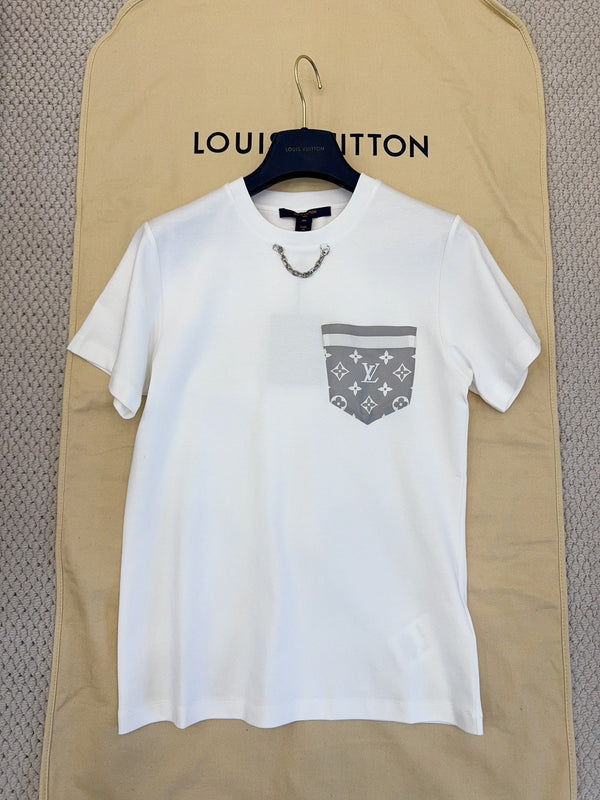 LV 25 Neck T-shirt White Mix Grey Cotton