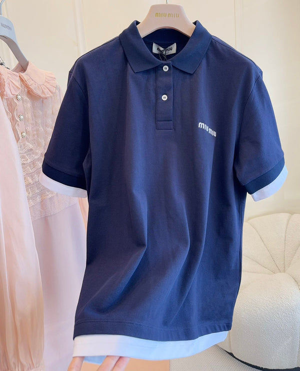 Miumiu 2025 Polo Shirt navy Blue Cotton