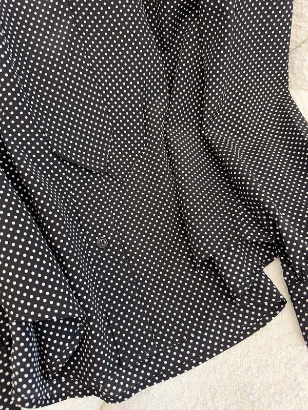 YSL 2025 Polka Dot Shirt Black mix White Silk