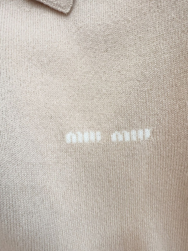 Miu Miu 25 Striped Polo Short-sleeved Sweatshirt Beige Cashmere