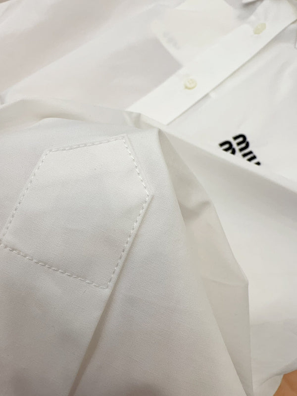 Miu Miu 2025 Logo Embroidered Long-sleeved Shirt White Cotton