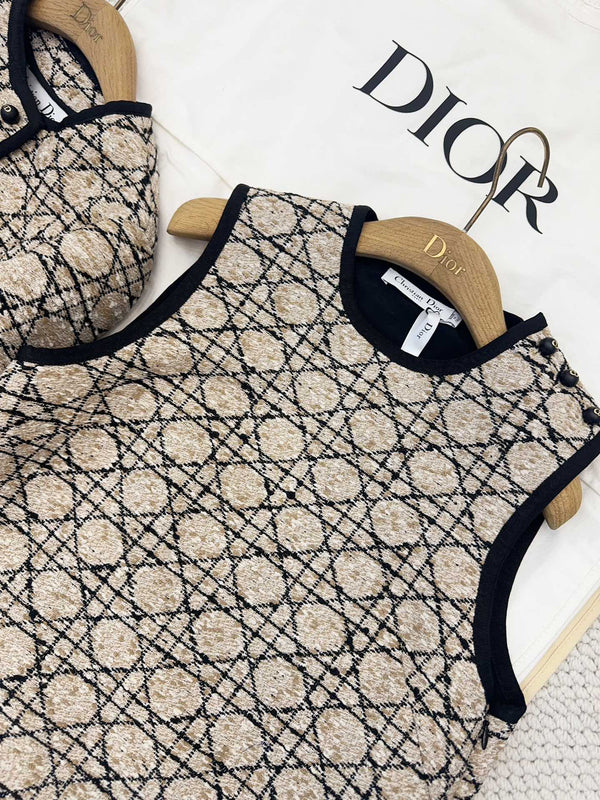 CD 2025 Abito a quadri in cotone beige