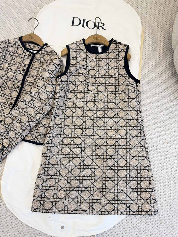 CD 2025 Plaid Dress Beige Cotton