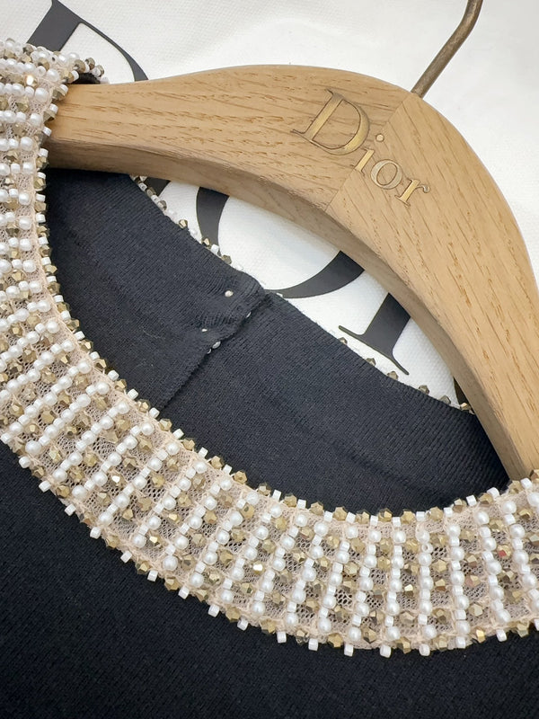 CD 25 Beaded Knitted Dress Blue Tencel Cotton and Silk