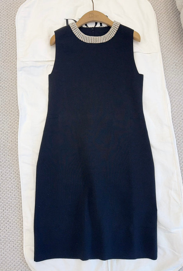 CD 25 Beaded Knitted Dress Blue Tencel Cotton and Silk