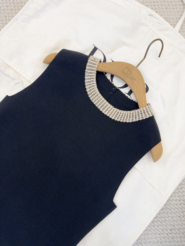 CD 25 Beaded Knitted Dress Blue Tencel Cotton and Silk