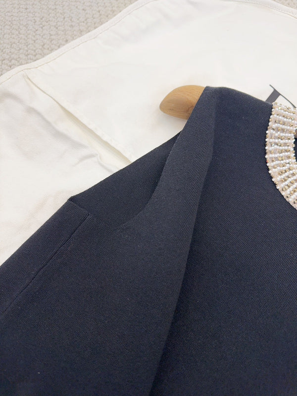 CD 25 Beaded Knitted Dress Blue Tencel Cotton and Silk