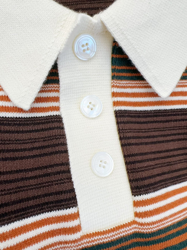 Celine 25 Striped Polo Shirt Brown Cotton