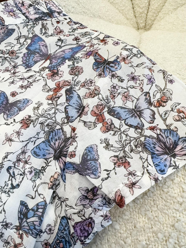 CD 2025 Butterfly Floral Print Dress Multicolor Cotton