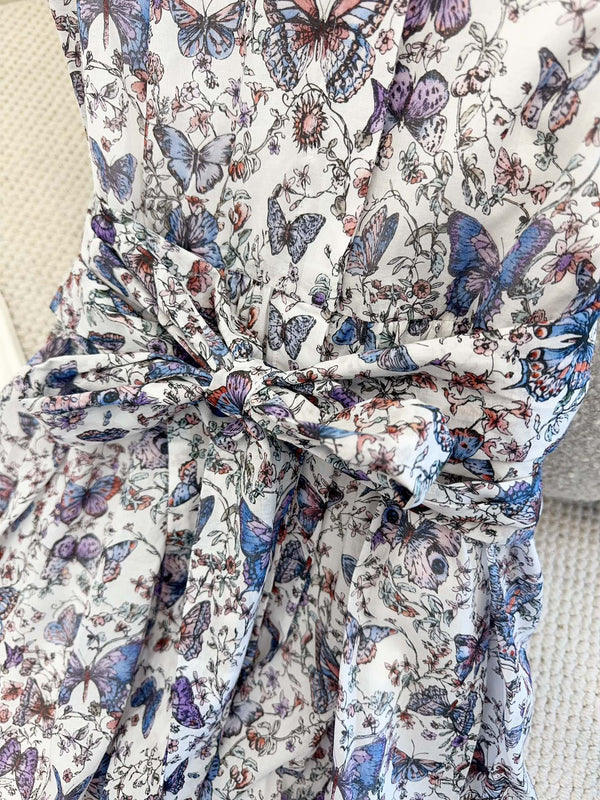 CD 2025 Butterfly Floral Print Dress Multicolor Cotton