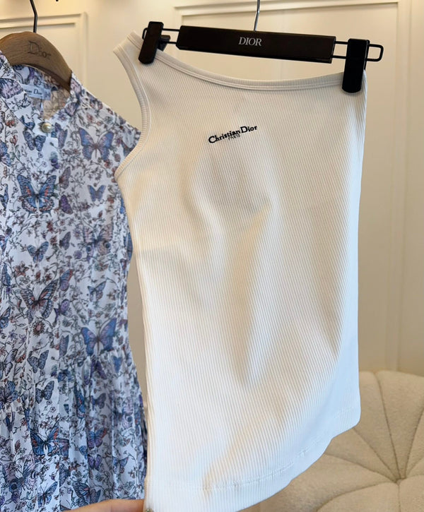 CD 2025 Asymmetrical Off-shoulder Vest White Cotton