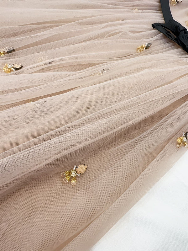 CD 2025 Beaded Dress Gray-pink Mesh Silk