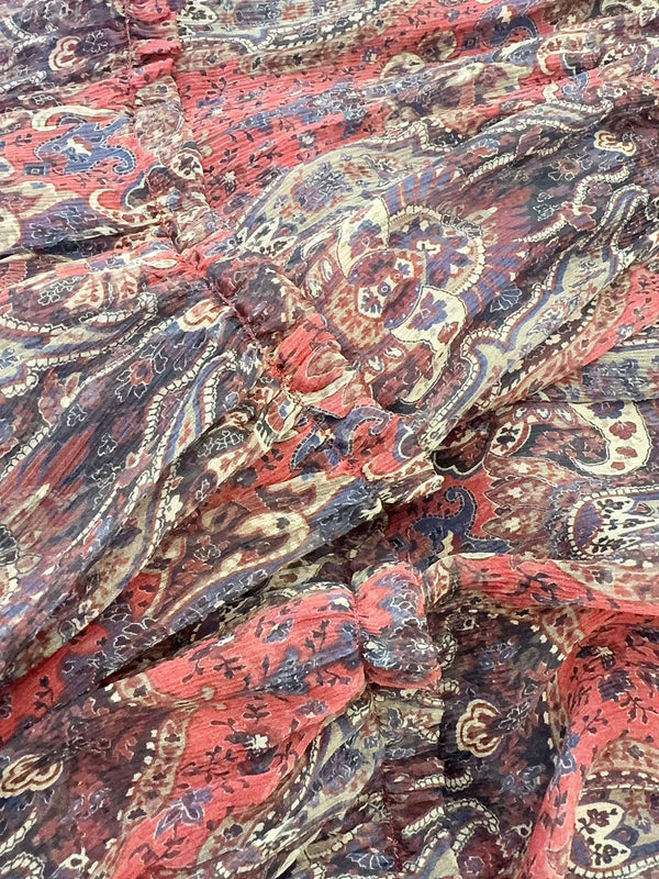 YSL 2025 Printed Skirt Red Silk