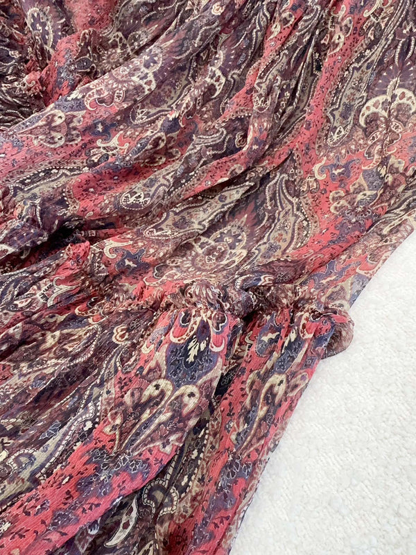 YSL 2025 Printed Skirt Red Silk