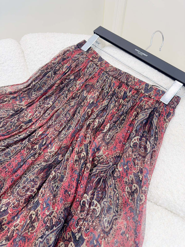 YSL 2025 Printed Skirt Red Silk