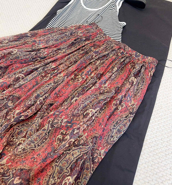 YSL 2025 Printed Skirt Red Silk