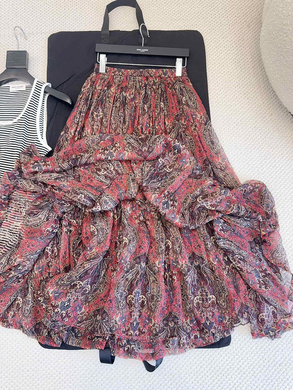 YSL 2025 Printed Skirt Red Silk