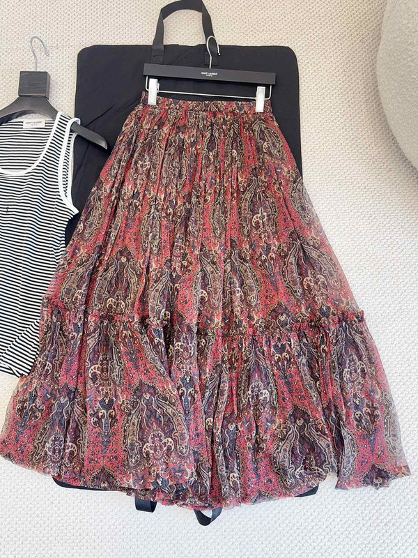 Gonna stampata YSL 2025 in seta rossa