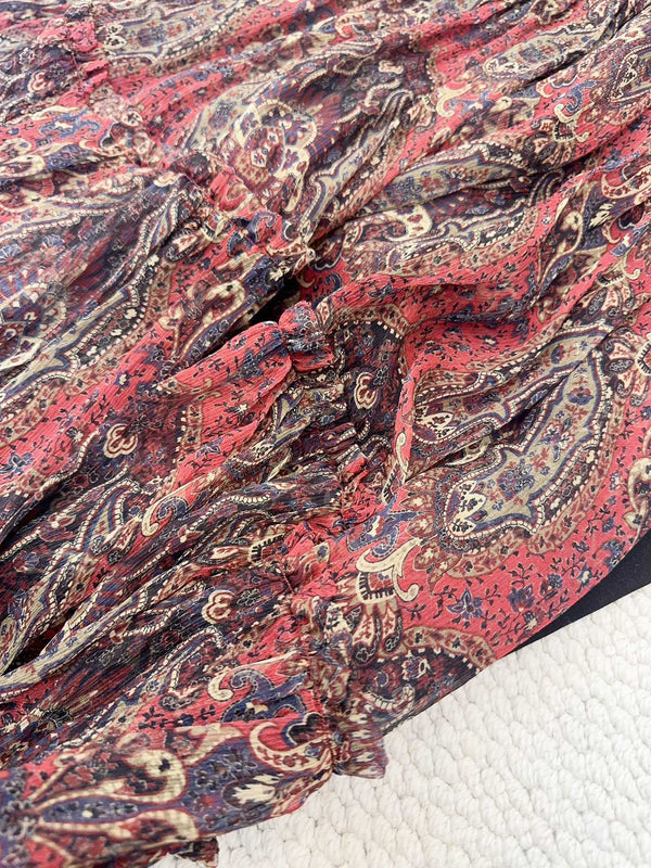 YSL 2025 Printed Skirt Red Silk