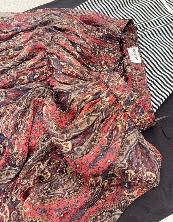 YSL 2025 Printed Skirt Red Silk