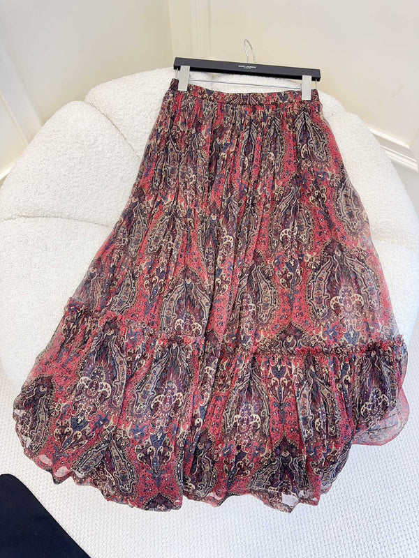 YSL 2025 Printed Skirt Red Silk