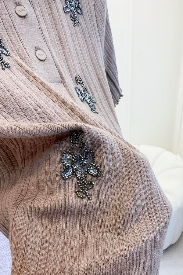 Fendi 25 Beaded Polo shirt Pure Beige Cotton