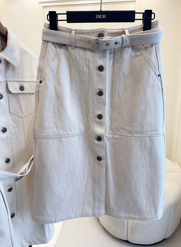 CD 25 Monogram Denim Skirt Beige Cotton