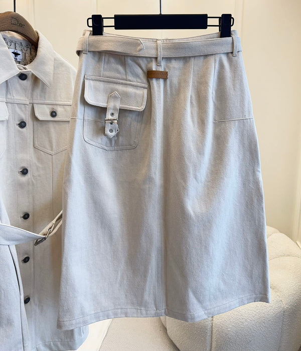 CD 25 Monogram Denim Skirt Beige Cotton