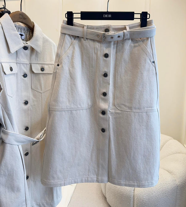CD 25 Monogram Denim Skirt Beige Cotton