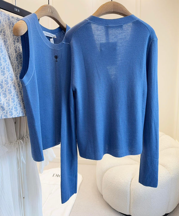 CD 25 Set Cardigan Vest Dark Blue Wool