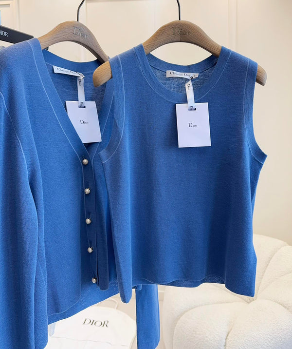 CD 25 Set Cardigan Vest Dark Blue Wool