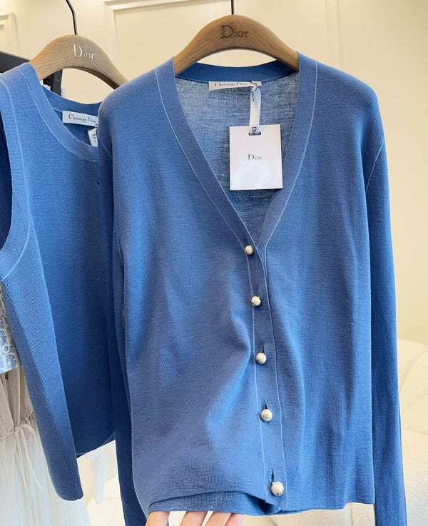 CD 25 Set Cardigan Vest Dark Blue Wool