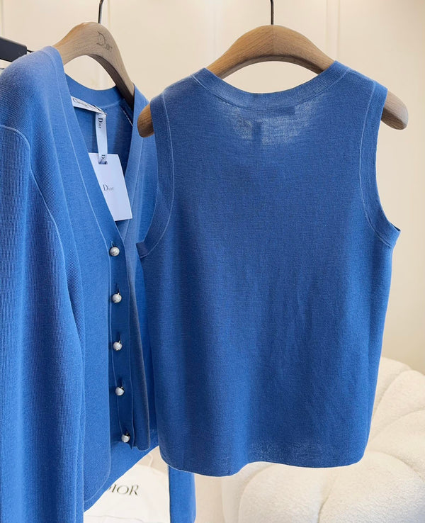 CD 25 Set Cardigan Vest Dark Blue Wool