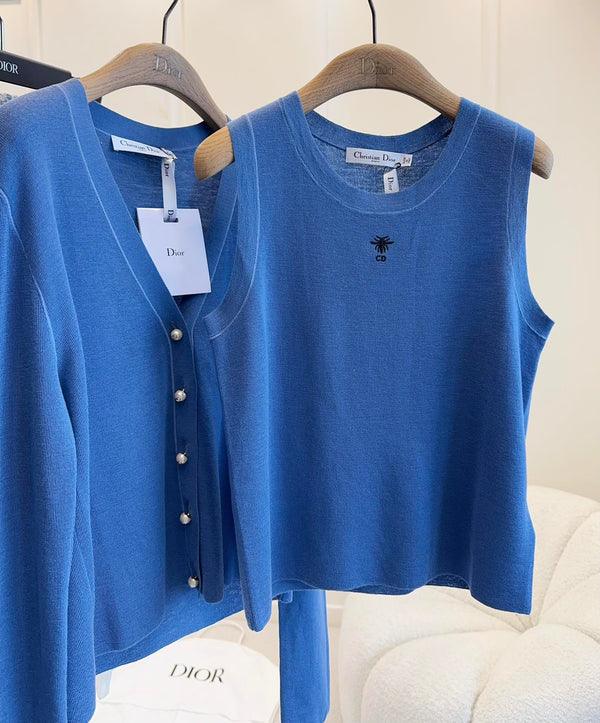 CD 25 Set Cardigan Vest Dark Blue Wool