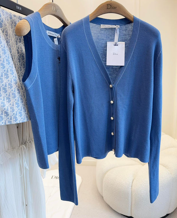 CD 25 Set Cardigan Vest Dark Blue Wool