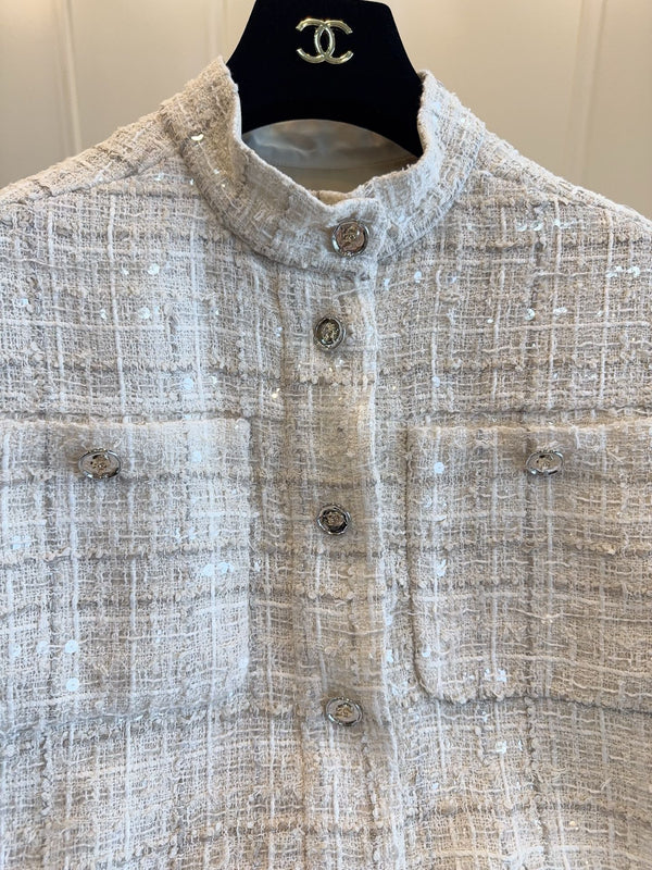 CC 2025 Vest Beige Apricot Tweed Fabric