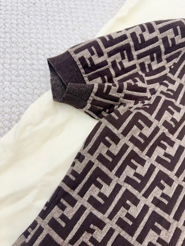 Fendi 25 Short-sleeved Knitted T-shirt Brown Cotton