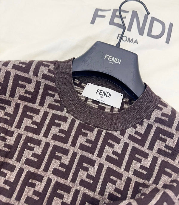 Fendi 25 Short-sleeved Knitted T-shirt Brown Cotton