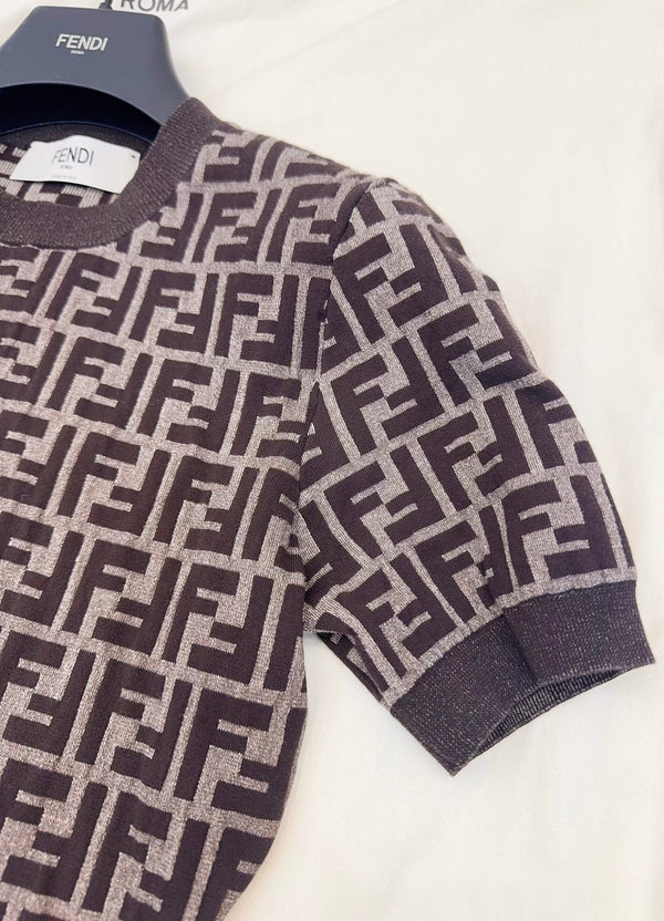 Fendi 25 Short-sleeved Knitted T-shirt Brown Cotton