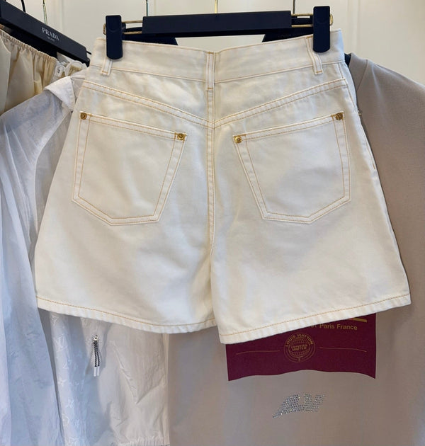 LV 25 Versatile Slimming Denim Shorts White Cotton